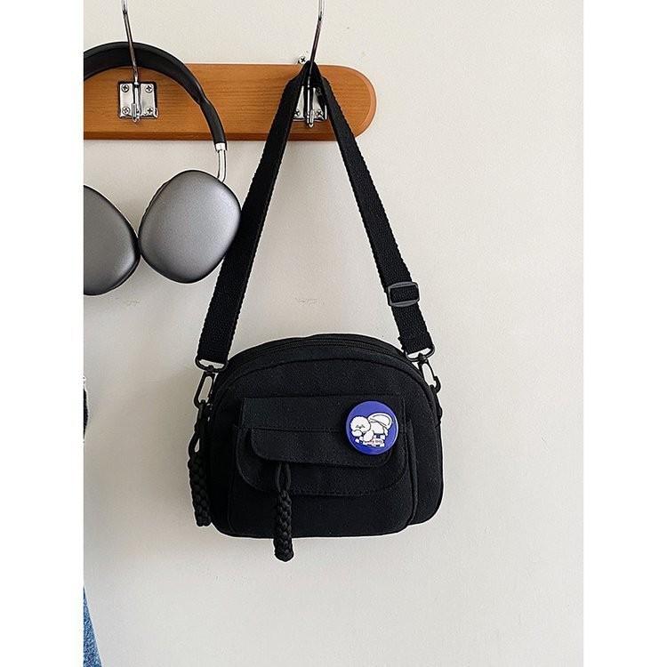 Sweet And Fresh Canvas Bag New Style Korean Pure Color Simple Forest Cartoon Girl Shoulder Bag Casual Female Student Diagonal Bag чёрный