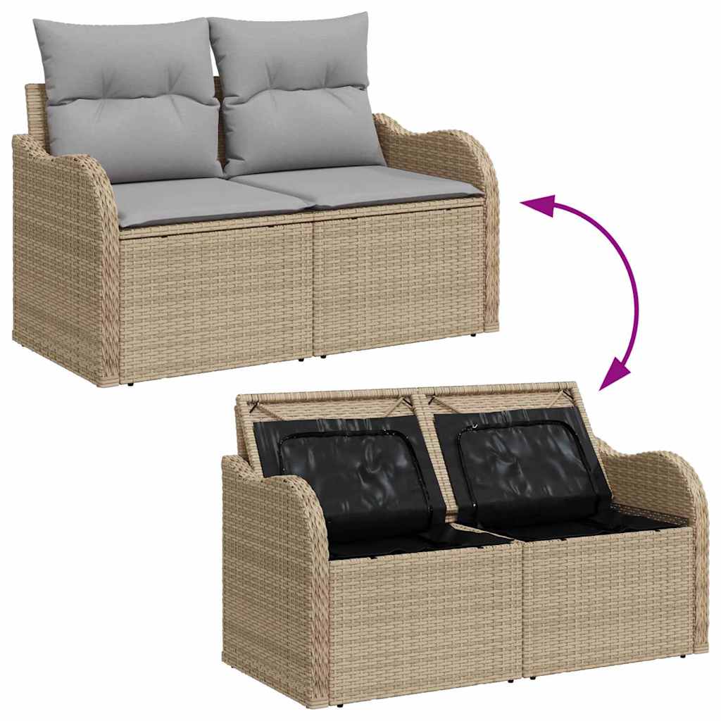 Garden Sofa Set with Cushions and Storage 8 Pcs Beige Poly Rattan