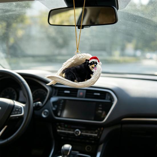 2Pcs Sleeping Dog Car Hanging Ornament, Acrylic 2D Flat Pendant, Cute Animal Rearview Mirror Charm, Christmas Gift Keychain