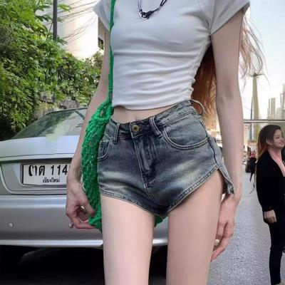 Women Slim Denim Shorts Stretch Loose Stitching Jeans Shorts Ladies Casual Regular Short