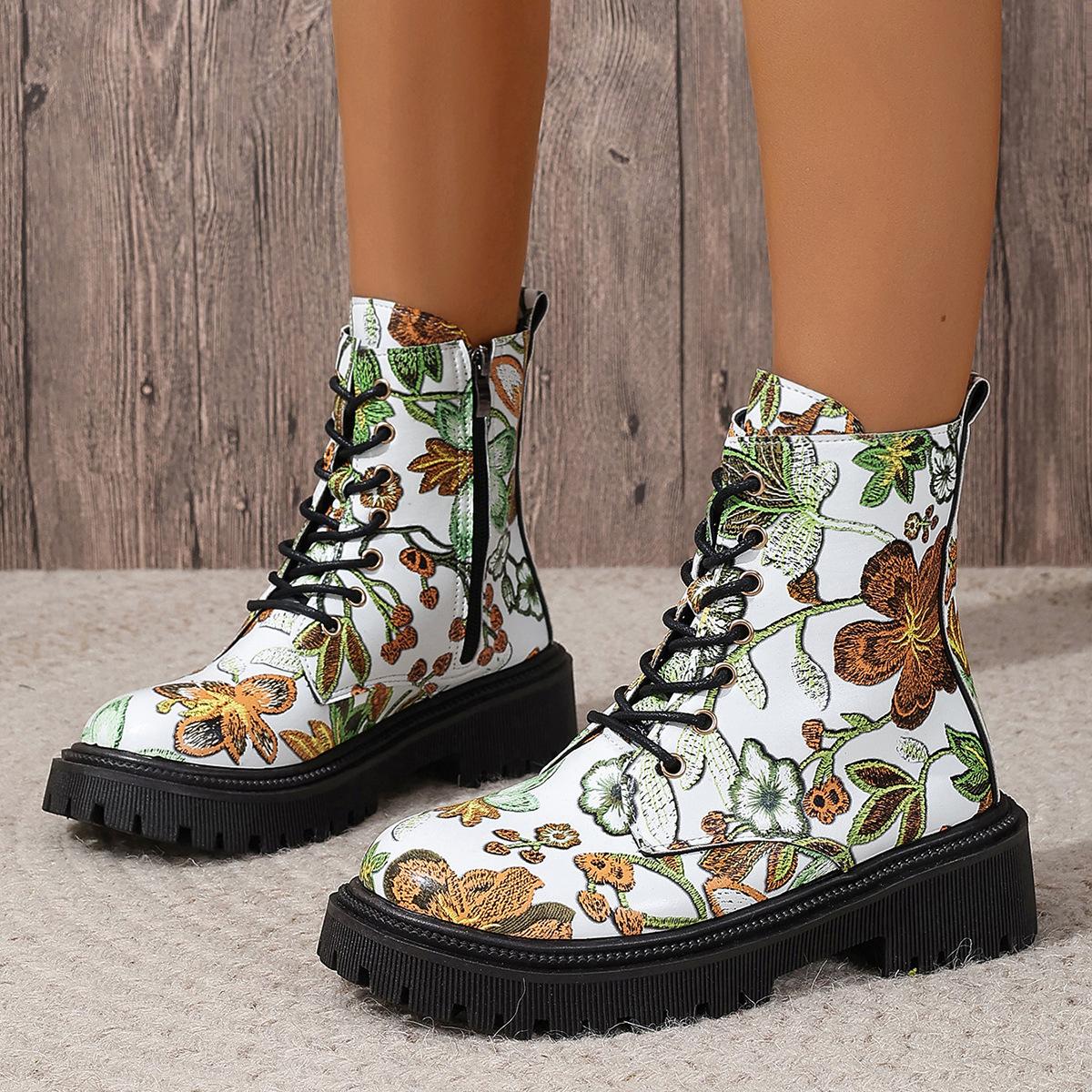 

Модные женские ботильоны Comemore Весна Осень Повседневные Римские Круглый Носок С принтом Женская Обувь На Толстом Каблуке Граффити Короткие Ботильоны 35 коричневый