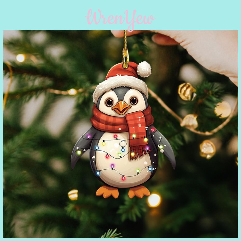 Christmas Penguin Acrylic Car Mirror Ornament With Cartoon Style For Car Interior Decor