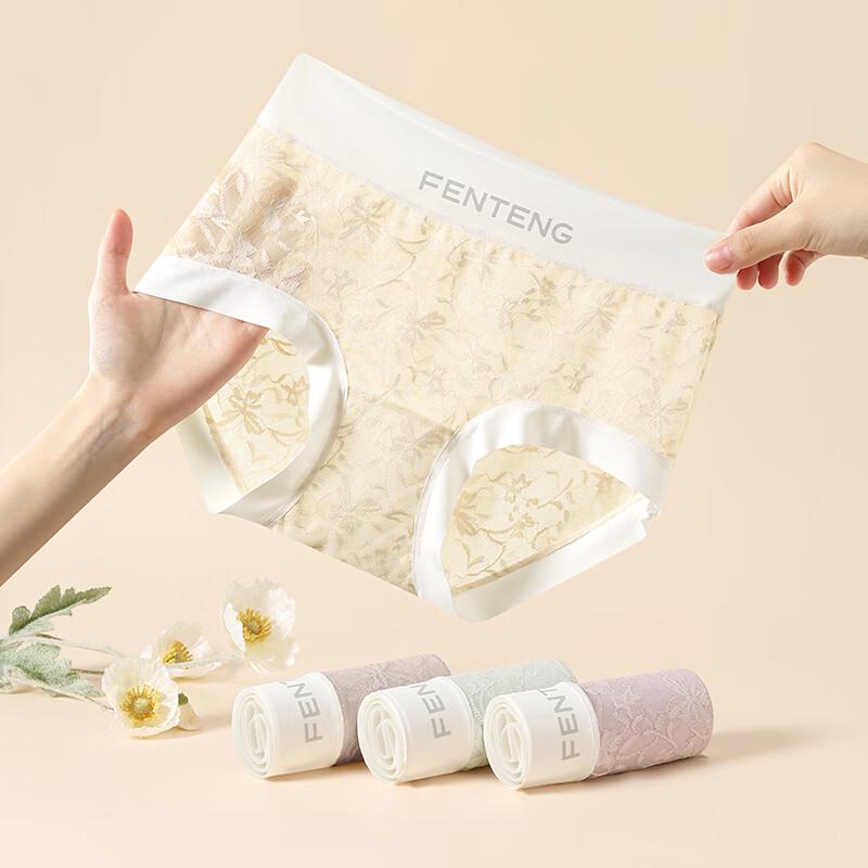 Fenteng Women's High-Waisted Lace Antibacterial Silk Crotch Briefs 4-Pack