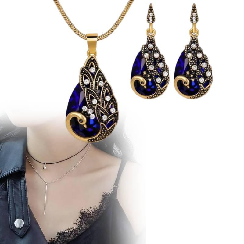 Elegant Alloy Peacock Jewelry Set Beautifully Crafted Gemstone Necklace And Earrings