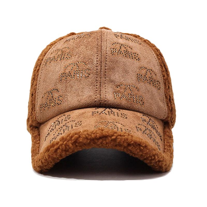 Wool Rhinestone Letters Baseball Cap for Men Women Winter Outdoor Warm Sports Cap