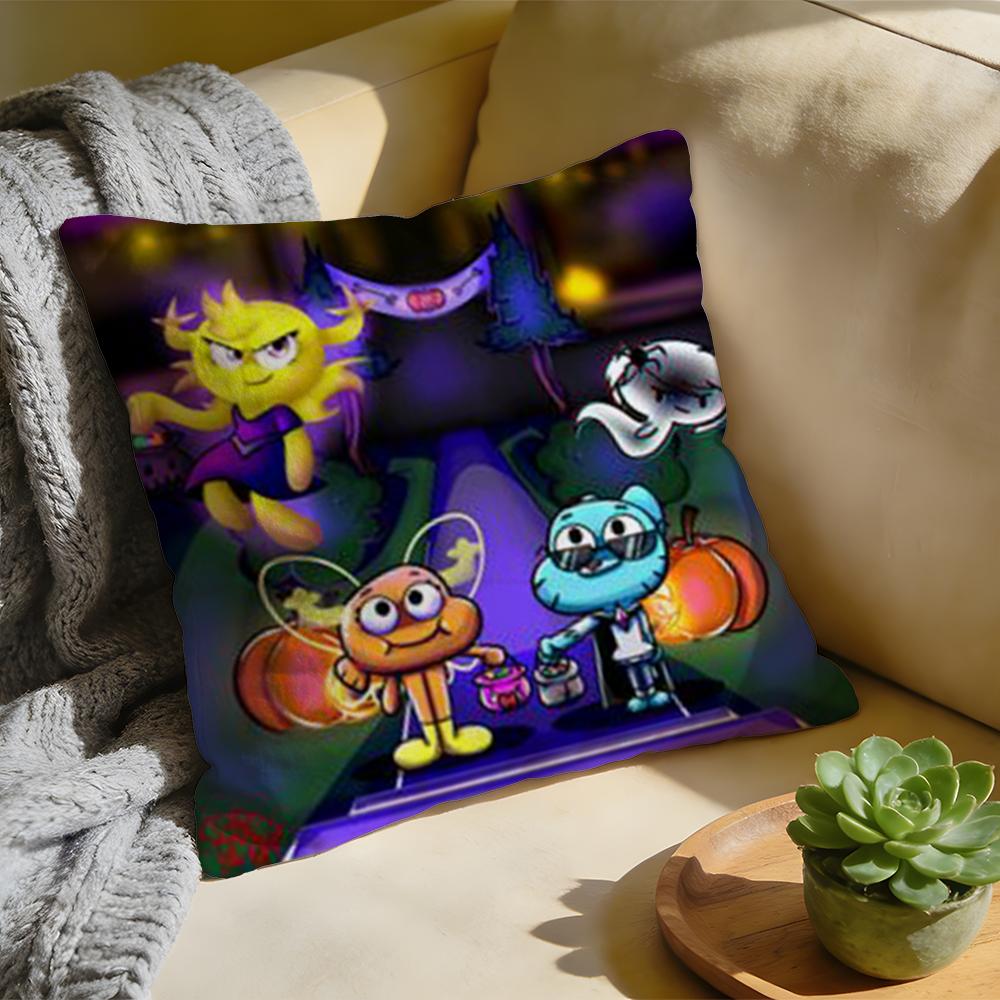 Cushion Cover Washed Linen Soft Breathable Decorative Case For Sofa Home Cartoon GGumball DDarwin Pillow cover