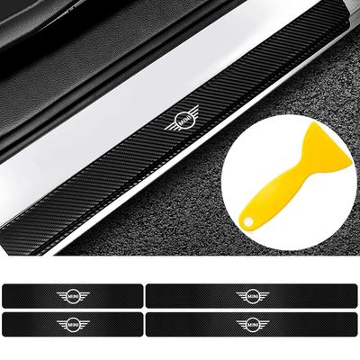 For MINI Cooper S Works JCW R55 R56 R50 R53 R60 Countryman Clubman 4Pcs Car Door Carbon Fiber Sill Scuff Plate Badge Sticker