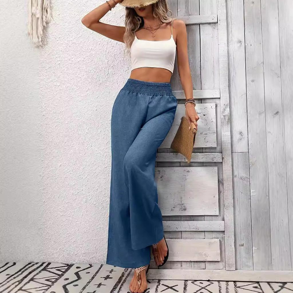 Women's Solid Color Pleated Waist Loose Wide Leg Straight Leg Pants