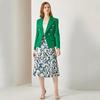 European Green Double-Breasted Women's Suit Jacket with Lion Head Buttons, V-Neck, Slimming Design, Versatile Style