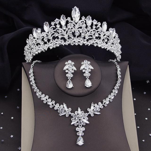 Ensembles de Bijoux de Mariée en Cristal Strass pour Femmes Tiare Couronne Collier Boucle d'Oreille Bal Mariée Costume Ensembles de Bijoux Mode Mariage