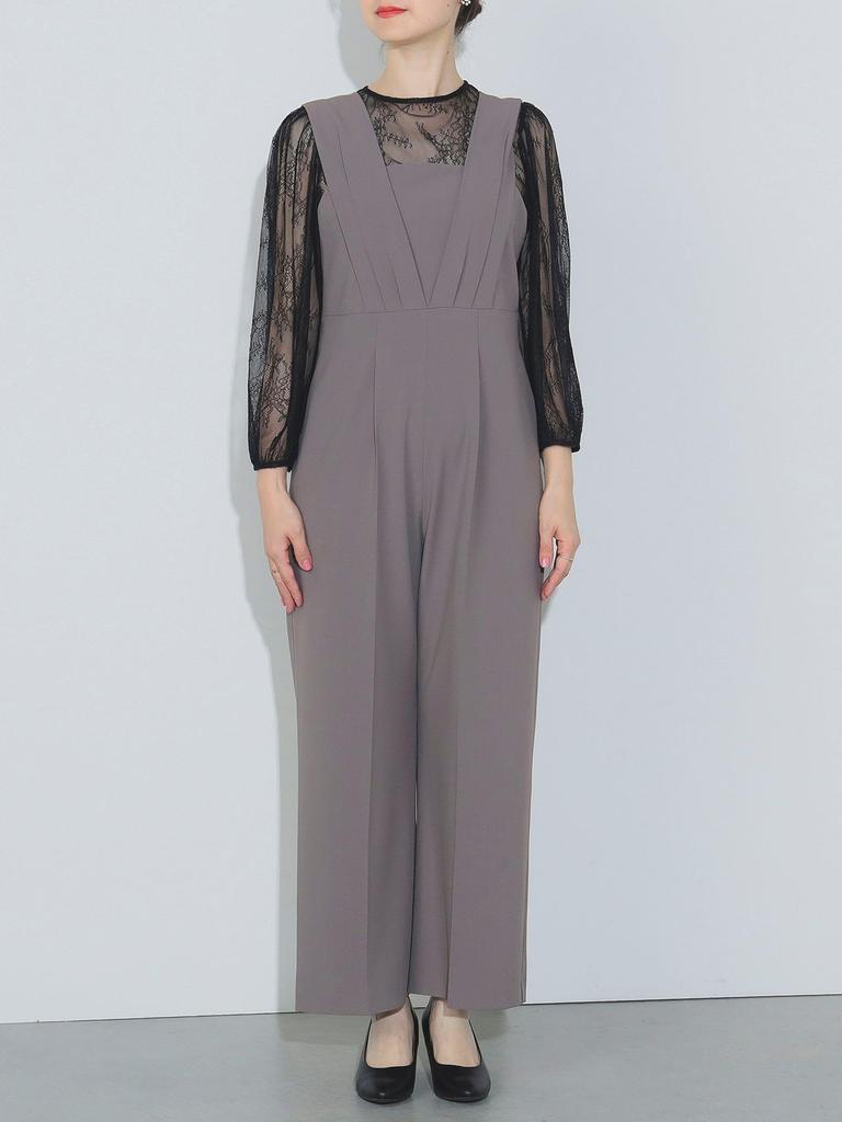 Beams Heart Women's Lace Jumpsuit in Grey and Black, One Size