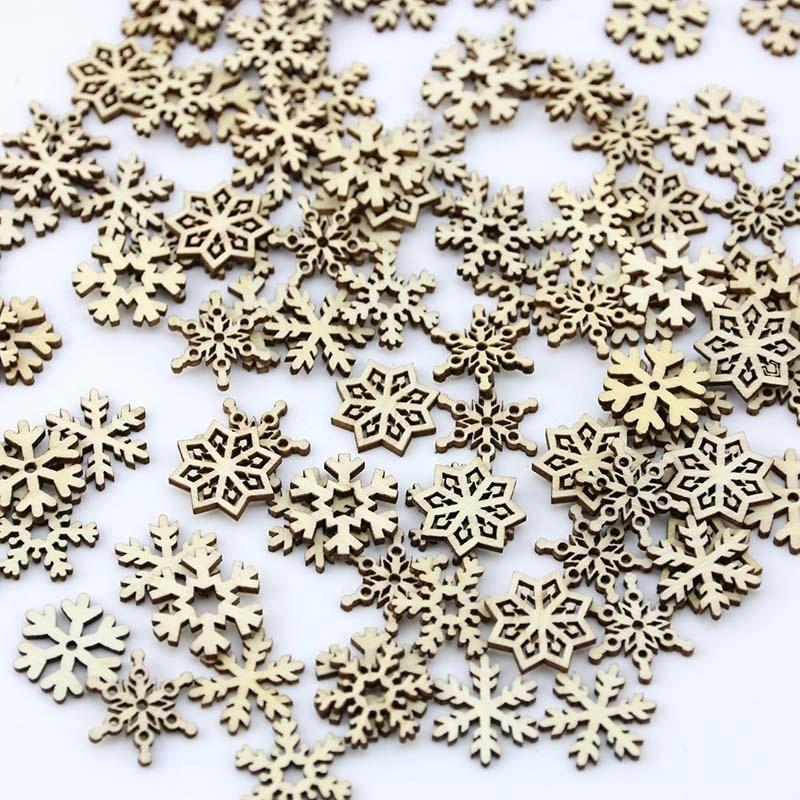 100pcsWooden Shape Snowflakes Mix Christmas Ornaments Pendants New Year Decorations for Home
