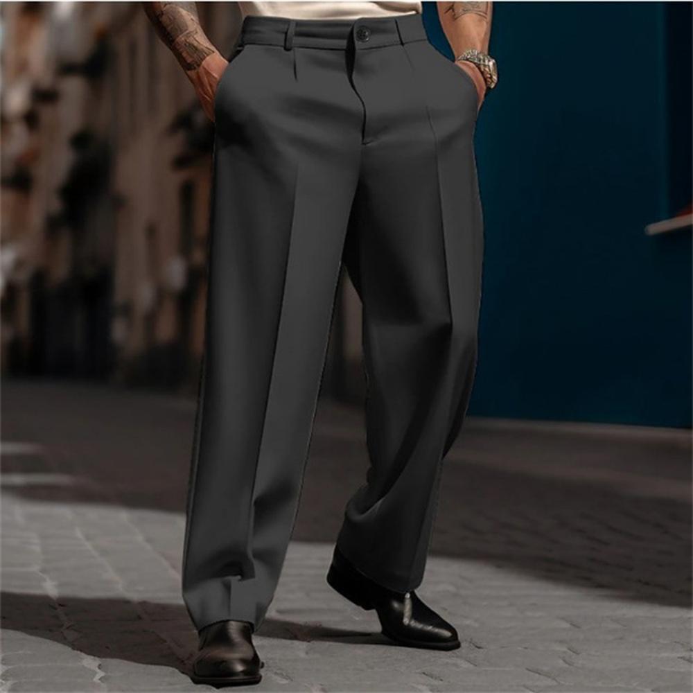 Men's Clothing Formal Slant Pocket Straight Solid Color Comfortable Breathable Outdoor Fashionable Trousers for Daily Outings