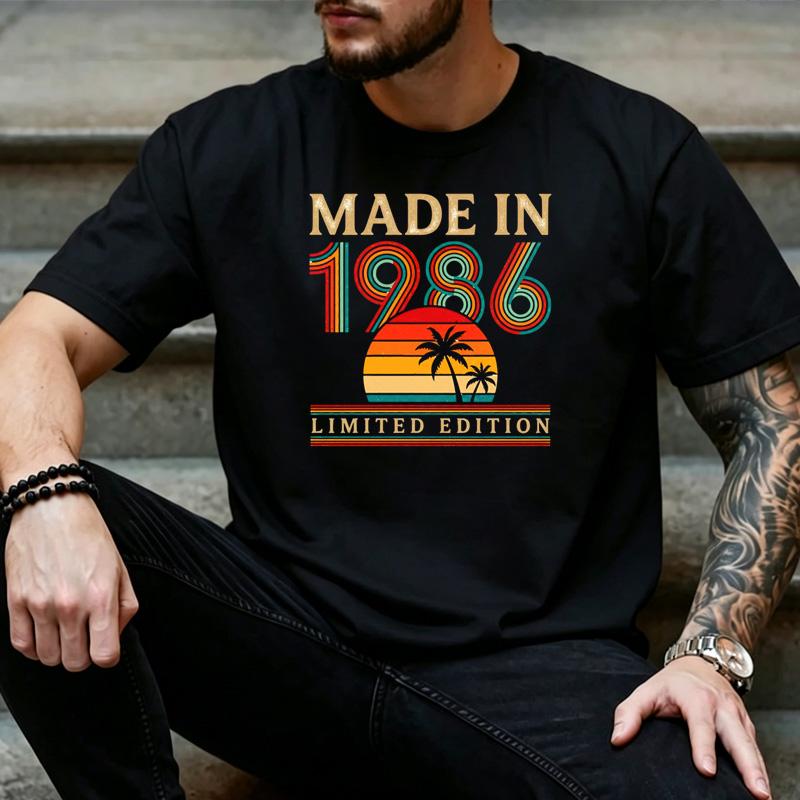 Retro Palm Tree Sunset Made In 1986 Graphic T Shirt Unisex Vintage 40th Birthday Casual Short Sleeve Street Tee