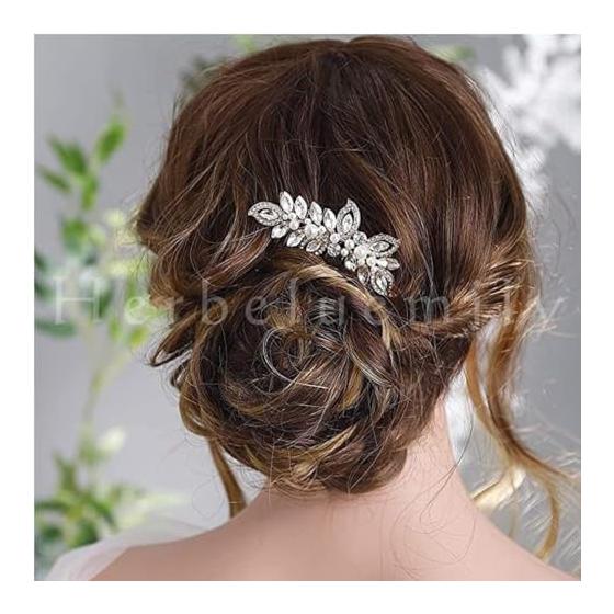 Herbeluemily Hair Comb Hairpin Hair Accessories Pearl Hair Ornaments Formal Party Hair Silver B HM-0148-R06-B Elegant Glamorous Updo Wedding Bridal