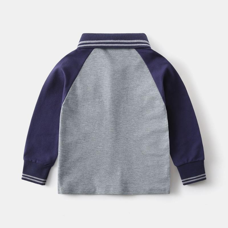 Boys Kids Long Sleeve Turn Down Collar Patchwork Polo Shirt Casual Top