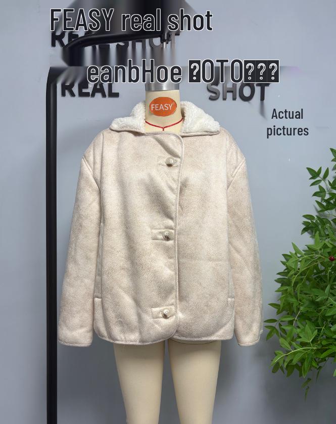 European and American Style Women's Lambswool Shearling Coat with Turn-down Collar