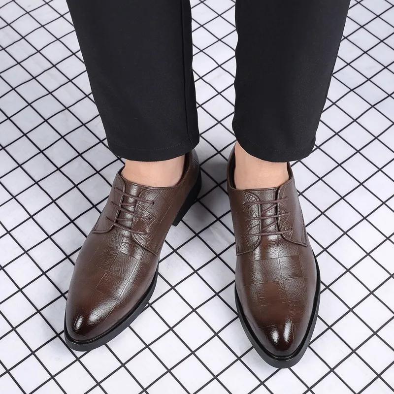Fashion Breathable Men Shoes Korean Trendy Shoes Business Formal Leather Shoes Men Pointed Toe Inner Height Increase Large Size 45