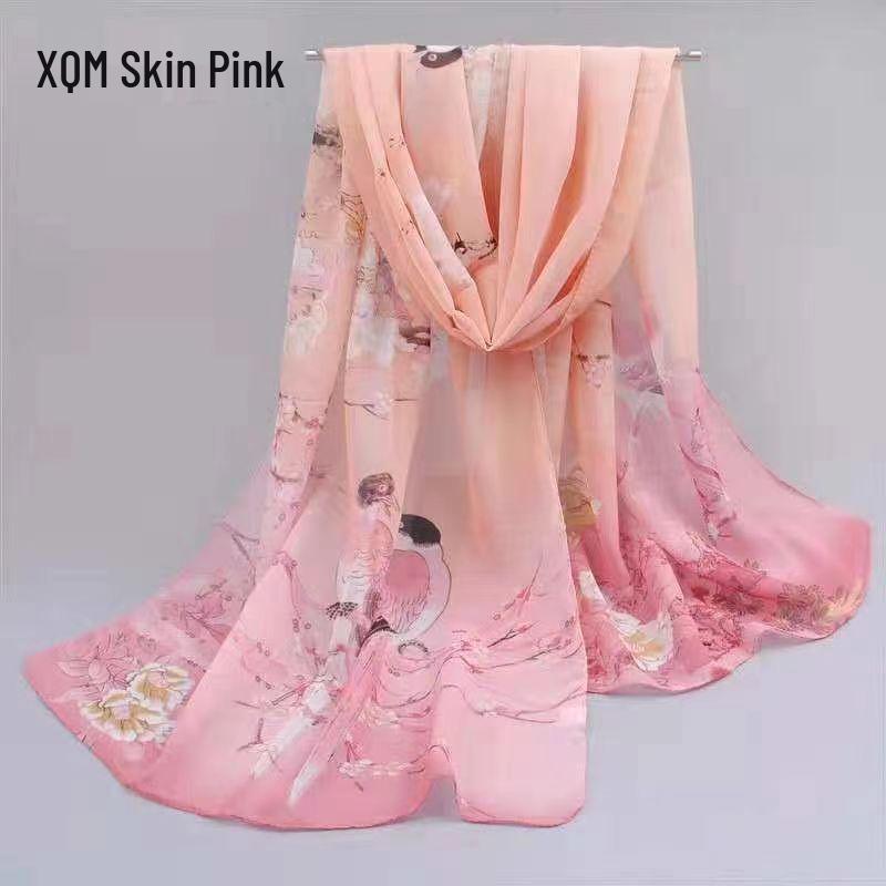 Spring & Summer Silk Chiffon Scarf for Women – Versatile, Fashionable, Sun-Protective, Printed Headscarf