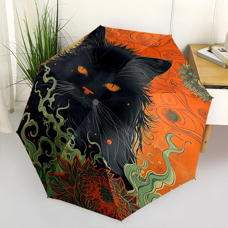 1pc Black Cat's Journey Fashion Automatic Opening and Closing Cartoon Umbrella - Suitable for Various Occasions, Outdoor Activities, Lightweight