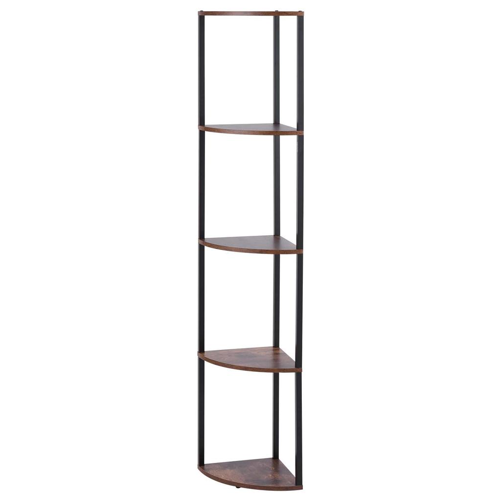 VEVOR 5 Tier Corner Shelf, Tall Corner Stand with LED Light, Wall Shelves Tower Storage Organizer with Metal Frame & Wooden Shelves