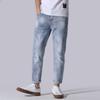 Spring/Summer Thin Cropped Pants Men's Korean Slim Fit Small Feet Oblique Belt Jeans Men's Wear