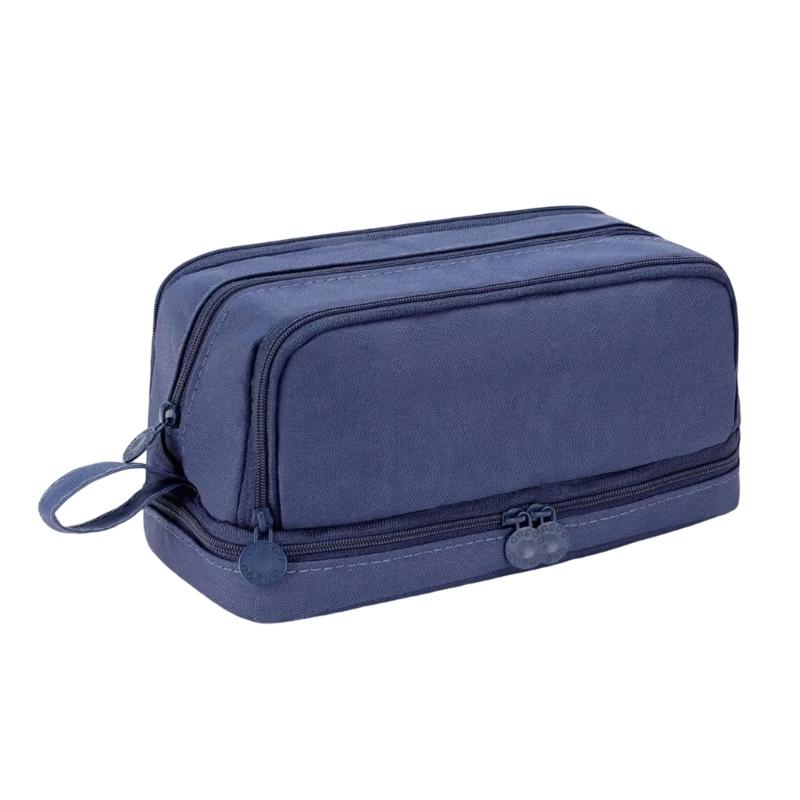 Large Capacity Pencil Bag Pen Case Solid Color Pencil Case Double Layers Pencil Pouch Pen Bag School Office Supplies