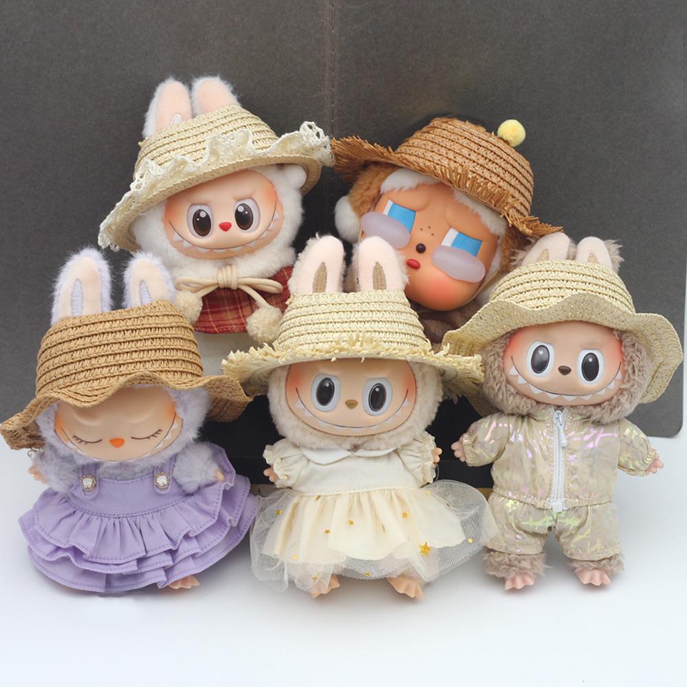 For 17cm Labubu Doll Clothes Fashion Clothes Straw Hat Doll Clothes Color Match Hat Dolls Accessories Cute Decoration Little Clothes