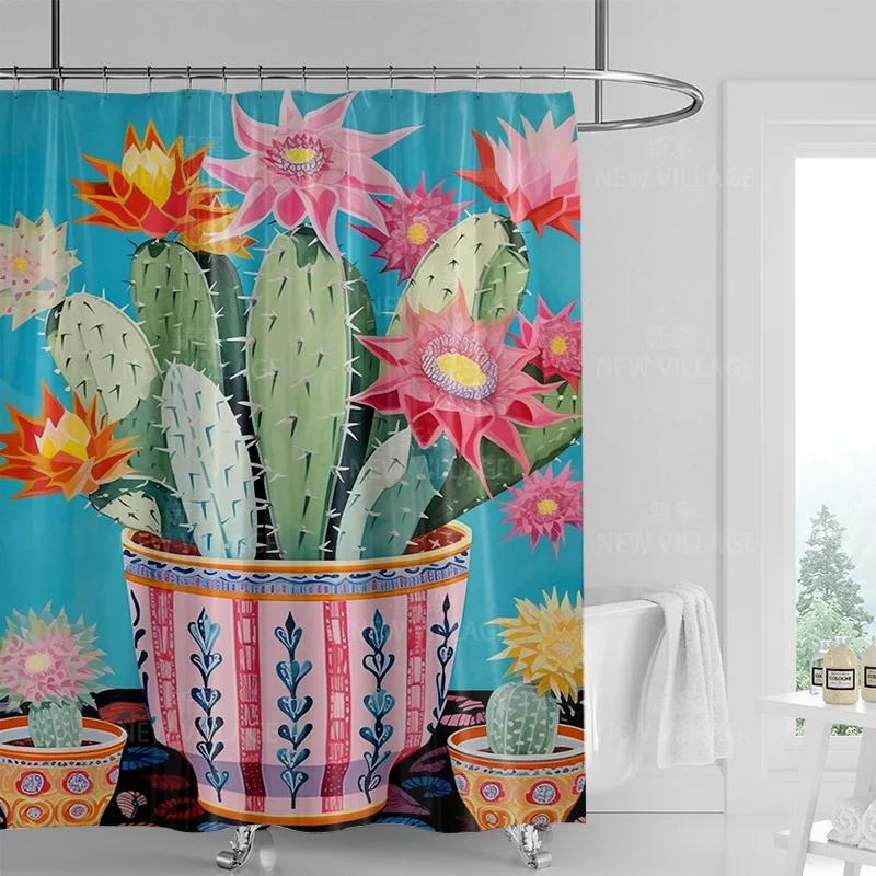 Minimalist Plant Shower Curtain, Modern Bathroom Toilet Decoration Privacy Curtain 180x180cm Waterproof Shower Curtain