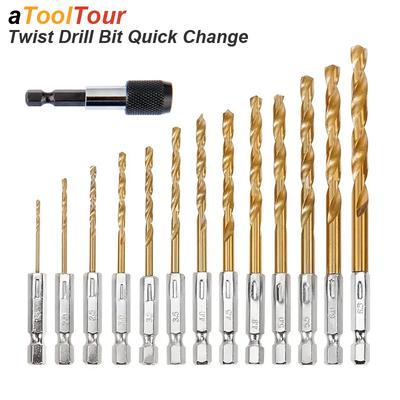 Spiralbohrer-Set Titan Sechskantschaft HSS mit Schnellwechseladapter Holz Kunststoff Metall Aluminiumlegierung Schlagschrauber Elektrowerkzeug
