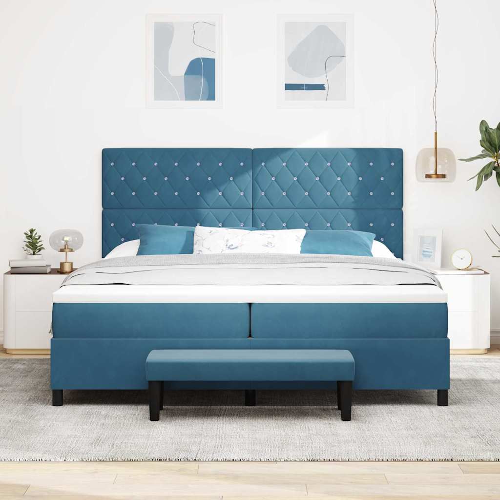 Box Spring Bed with Mattress Dark Blue 200 X 200 Cm Velvet