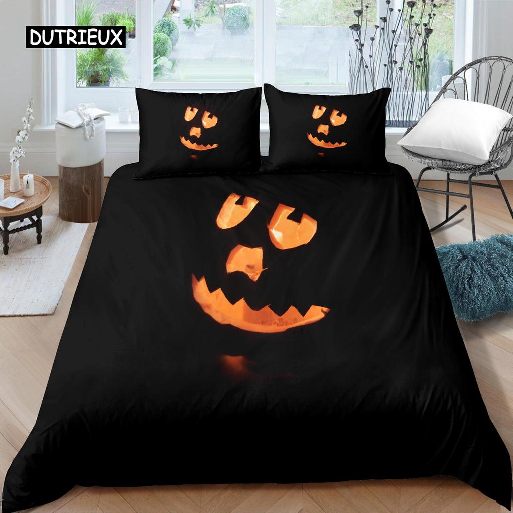 Comforter Halloween Halloween Pumpkin Ghost Festival Themed Bedding Set For Kid Boy Teen Microfiber Queen Size