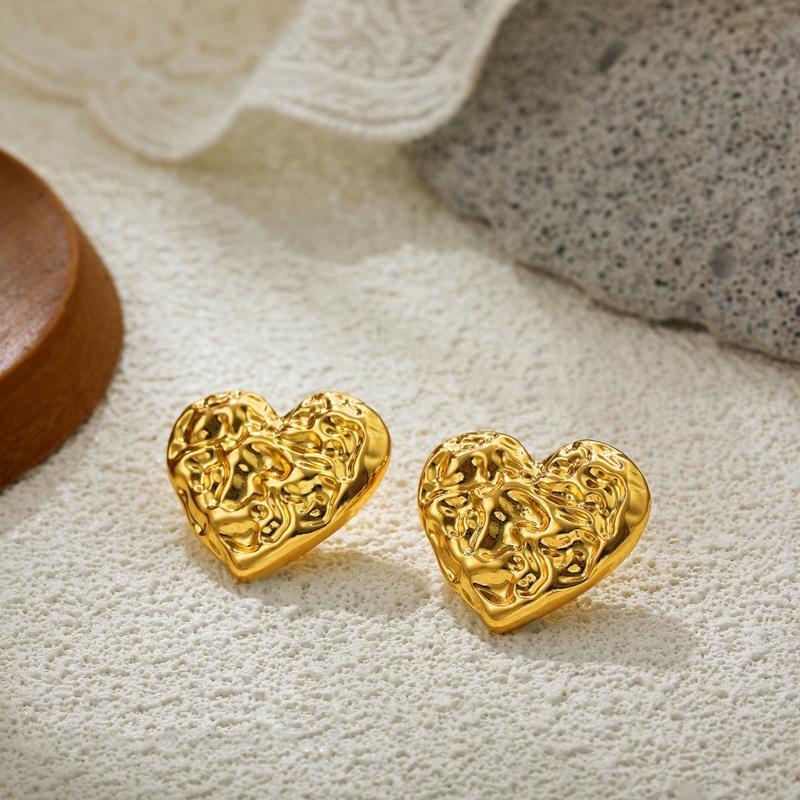 Love Heart Designs Oversized Studs Earrings Comfortable Hypoallergenically Gold Plated Zinc Alloy Accessories