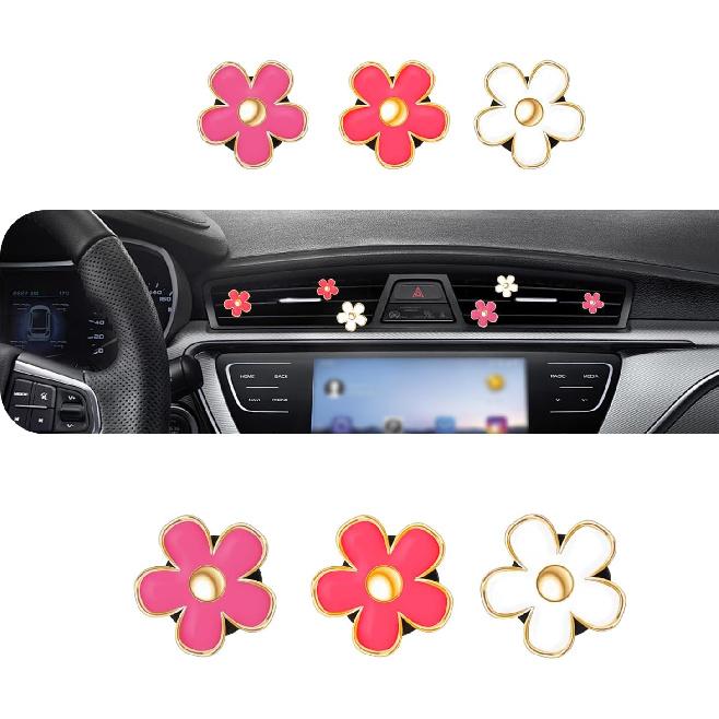 6 PCS Cute Daisy Flower Air Vent Clips, Mini Flower Car Air Conditioning Vent Clip, Cute Car Interior Dashboard Vents Decoration, Universal for Most