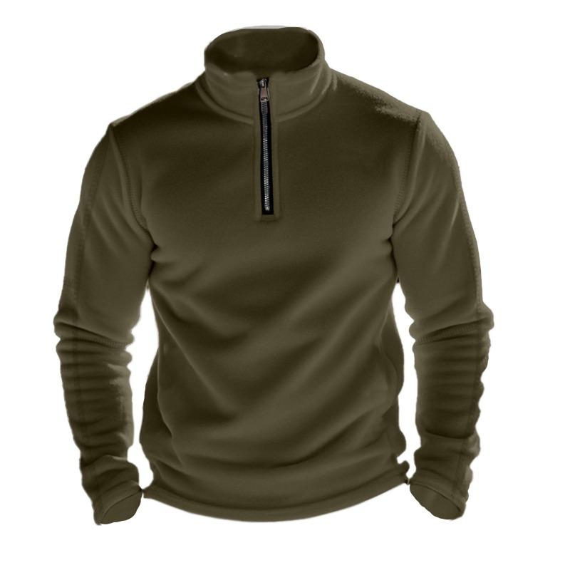 American Style Men Heavyweight Polar Fleece Outdoor Long Sleeve Stand Collar Zip Bottoming Sweatshirt