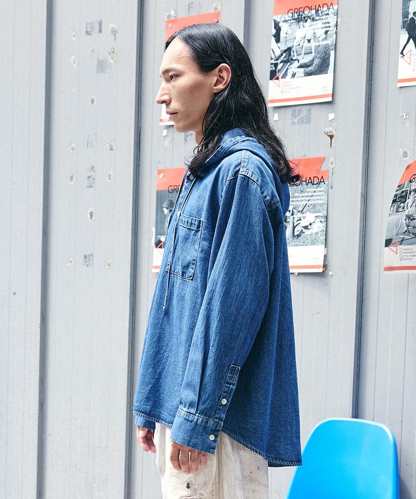 RESSAC Oversized Stonewashed Denim Hoodie Shirt