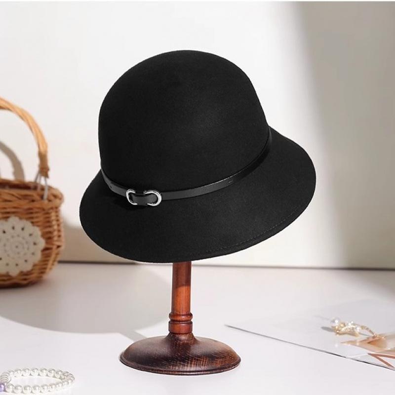 New autumn woolen bucket hat fashion travel top hat women's retro basin hat big head circumference