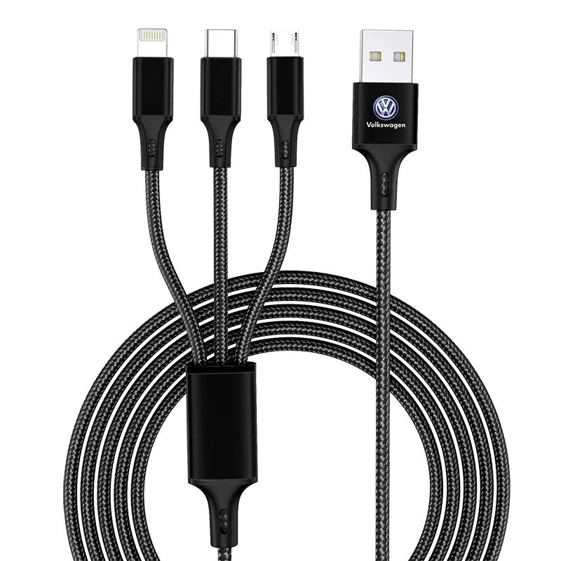 For Volkswagen New Car 3 In 1 Fast Charging Cord For iPhone Huawei USB Type C For Volkswagen VW GTI Rline R Polo Golf MK8 Passat