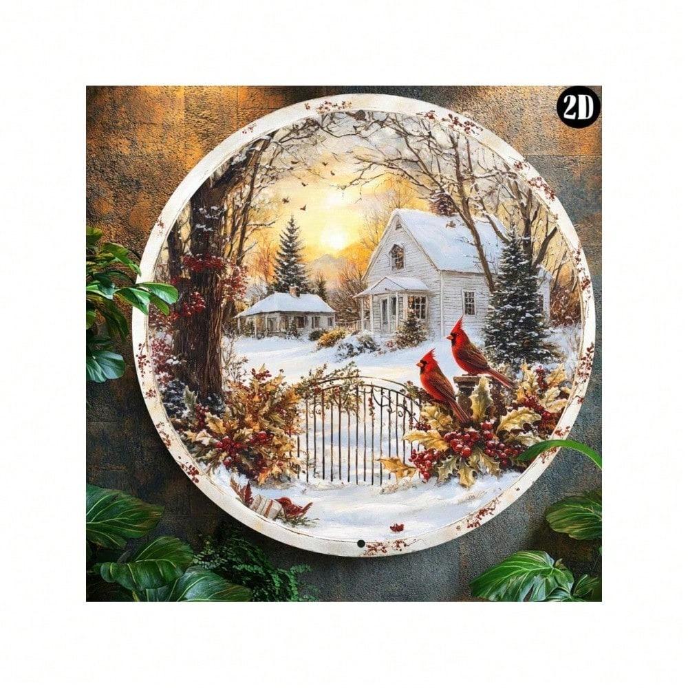 Vintage Cardinal Winter Metal Sign Wall Art 8x8 Inch Christmas Thanksgiving Gift Home Office Decor