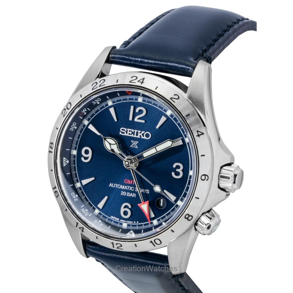 Seiko Prospex Alpinist GMT Kožený řemínek Modrý ciferník Automatické SPB377J1 200M Pánské hodinky