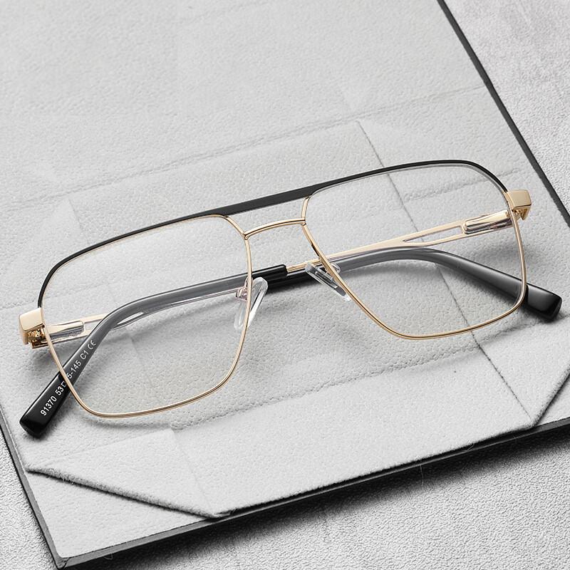 Oversized Square Glasses AntiBlueLight Reading Glasses Metal Frame Glasses Flat Light Prescription Glasses TransparentEyeglasses