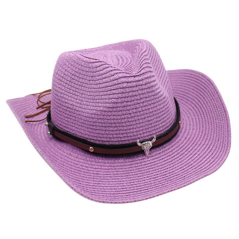 Western Cowboy Straw Hat Sun Hat Tibetan Bullhead Hat National Style Straw Knight Hat Sun Hat