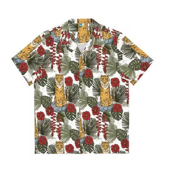 Herren Hawaii Tiger Strandhemd Mode Tierhemd Party Urlaub Kurzarm Freizeithemd