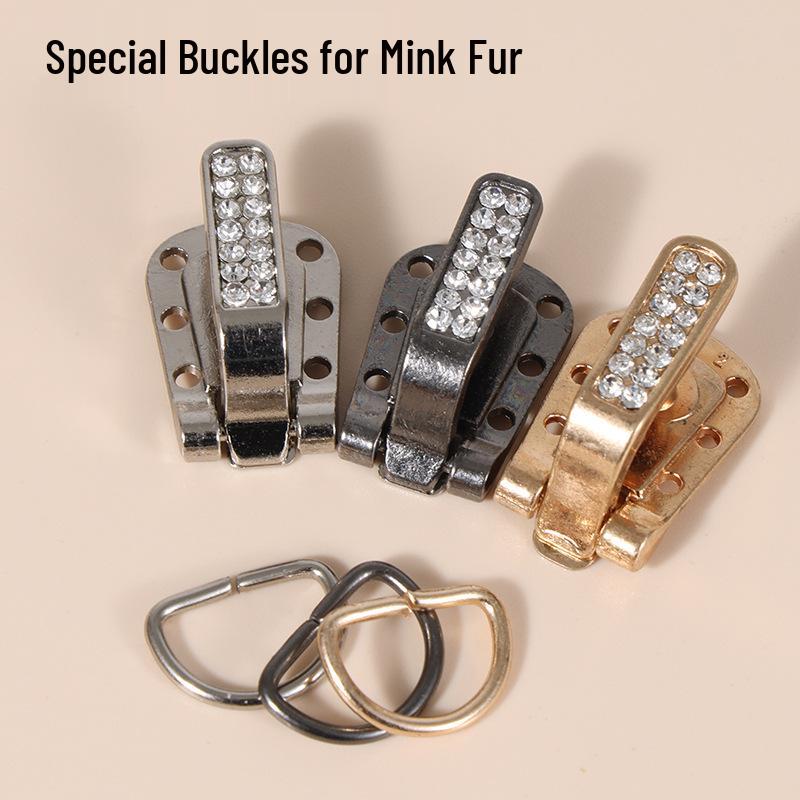 High-Quality Rhinestone Fur Coat Buttons and Buckle Set with Metal Snap and Duckbill Clasp