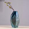Geometric Texture Glass Vase Modern Blue Flower Pots Desk Decoration Flowers Arrangement Floral Vases Room Aesthetic Decor