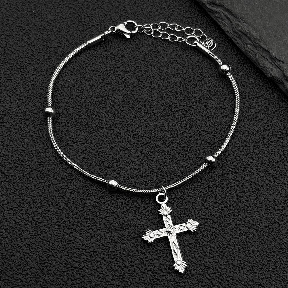 Catholic Cross Pendant Bracelet For Women Men Stainless Steel Gold Silver Color Adjustable Beads Hand Chain Amullet Jewelry Gift