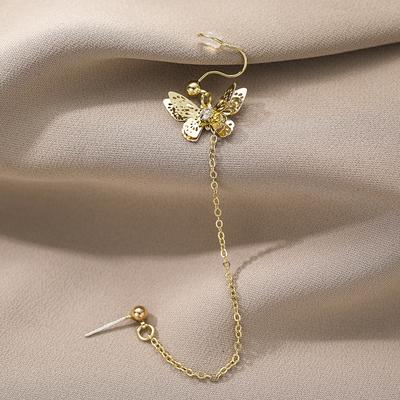 Fashion Gold Color Butterfly Ear Clip Women Elegant Sweet Temperament Chain Stud Earrings Earrings Jewelry Girls