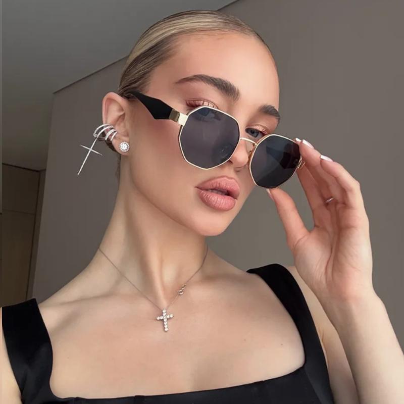 3pcs Trendy Polygonal Women's Sunglasses Fashion Metal Frame Driving Sun Glasses Female Stylish Outdoor Vacation Shades UV400