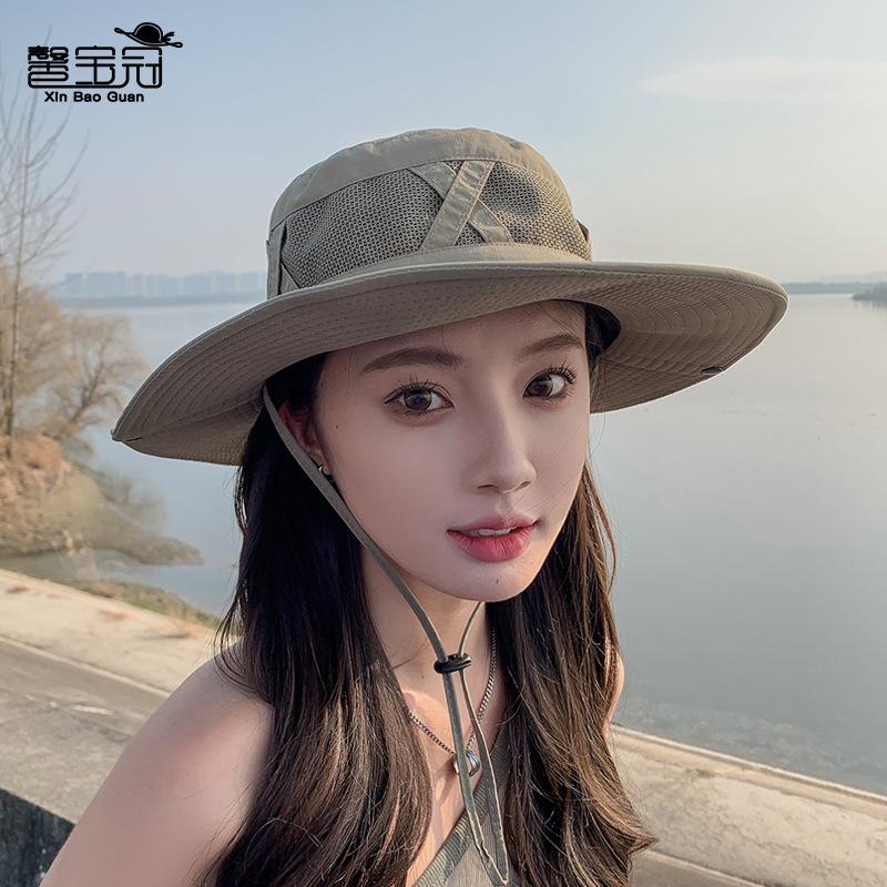 9245 Summer Big Brim Sunscreen Sun Hat Breathable Versatile Sunshade Bucket Hat Spring and Autumn Outdoor Mountaineering Hat Women