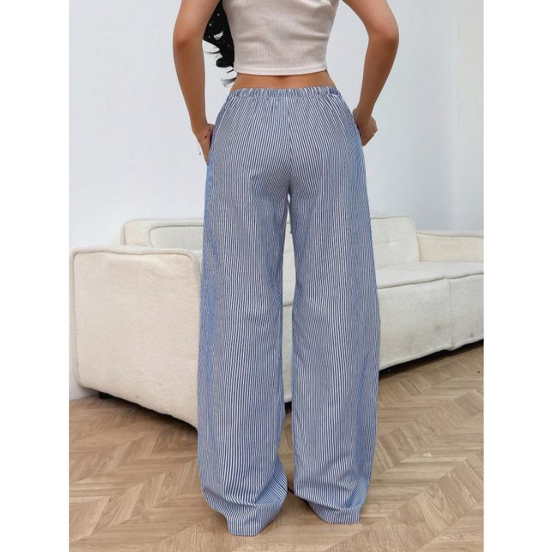 YYFS Women's Fashion Casual Stripe Print High Waist Trousers Pants & Capris